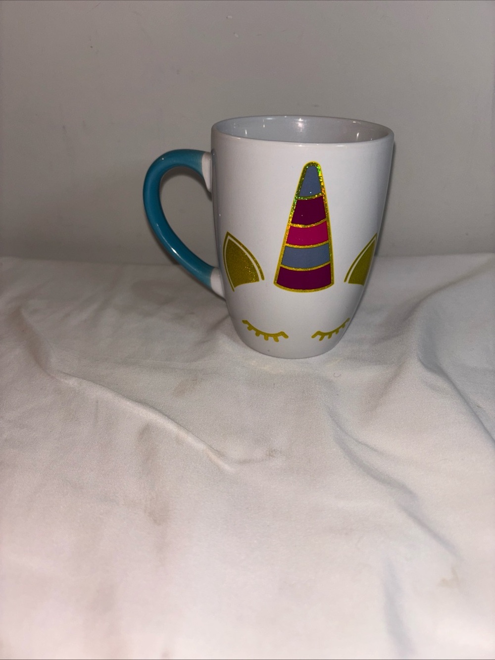 Unbranded White Unicorn Ceramic Coffee Mug with Teal Handle